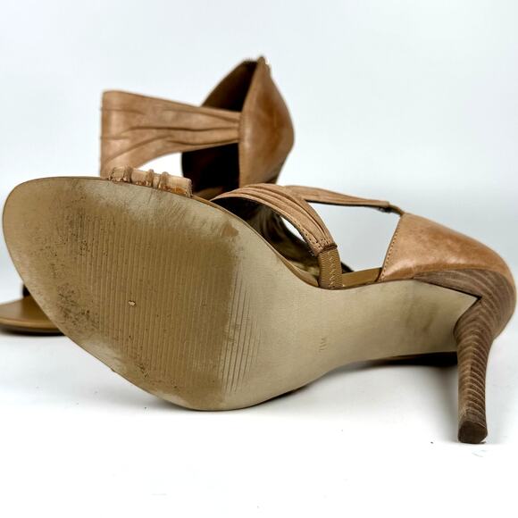 GUESS Women’s Strappy High Heel Sandals Tan Leather Open Toe Pumps Size 7.5 - Picture 8 of 10